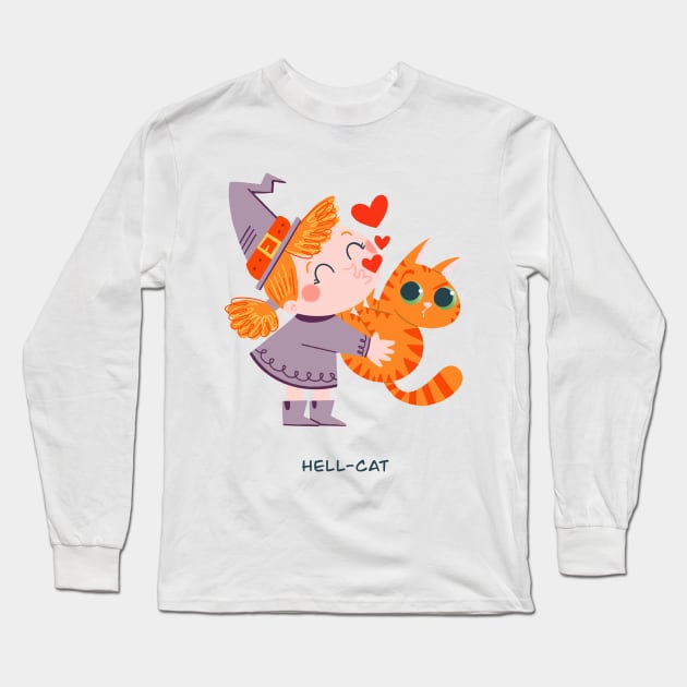 Hellcat Long Sleeve T-Shirt by Angela Sbandelli Illustration and Design